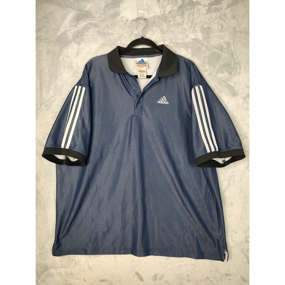 Vintage Adidas Mens‎ T-Shirt Quarter Button Up w/ Logo & Collar Size XXL Black